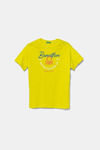 Detské bavlnené tričko United Colors of Benetton zelená farba, s potlačou, 3I1XC10OO