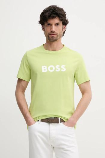 Plážové tričko BOSS zelená farba, vzorovaný