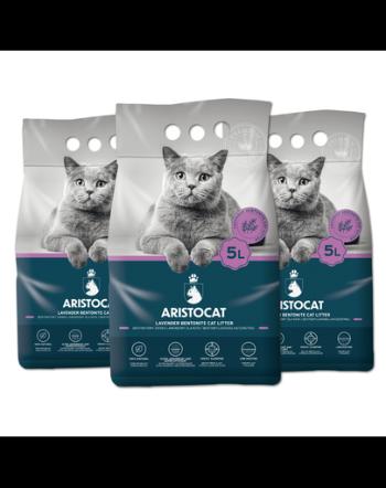 ARISTOCAT Bentonite Plus Nisip pentru litiera pisicilor, din bentonita cu lavanda 15 L (3 x 5 L)