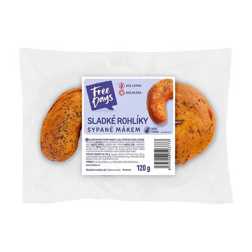 FREE DAYS Bezlepkový rožok sladký sypaný makom 2 kusy