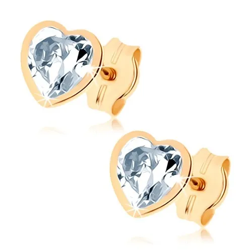 Zlaté náušnice 9K s čírym zirkónovým srdcom