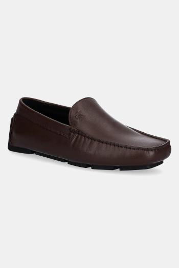 Kožené mokasíny Calvin Klein DRIVER LTH hnedá farba, HM0HM01864