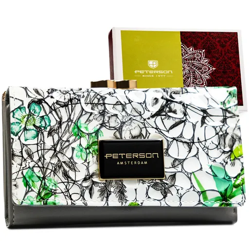 Štýlová, viacfarebná dámska peňaženka z prírodnej kože, zapínaná na patentku, vybavená systémom RFID - Peterson