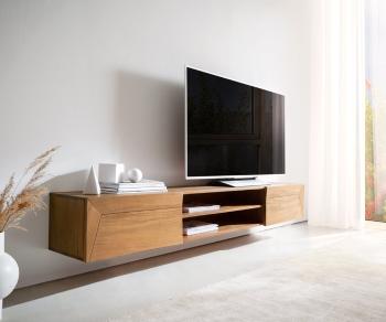 TV stolík Kayu 200 cm akácia prírodná 2 dvierka závesné