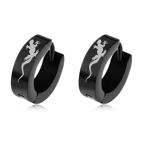 Čierne náušnice z chirurgickej ocele, jašterička sivej farby