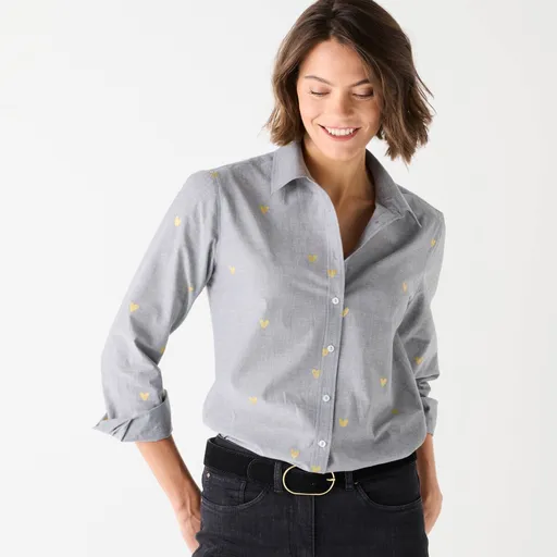 Košeľa zo šambré s potlačou sŕdc