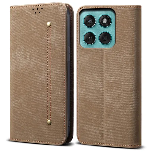 DENIM Peňaženkový kryt pre Motorola Edge 60 Pro šedohnedý