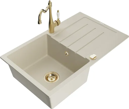 MEXEN/S MEXEN/S - Bruno granitový drez 1-miska s odkvapkávačom vrátane batérie Carla, béžová 6513-69-670700-50