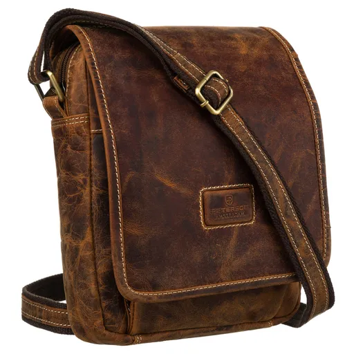 Hnedá pánska kožená taška cez rameno Peterson s klopou a praktickým vnútrom