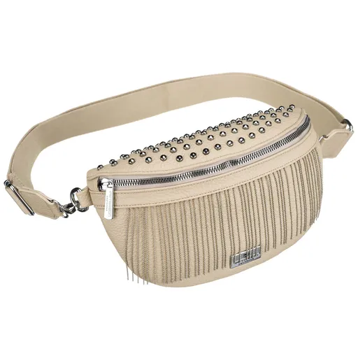 Béžová dámska crossbody taška Peterson z ekologickej kože so striebornými cvočkami