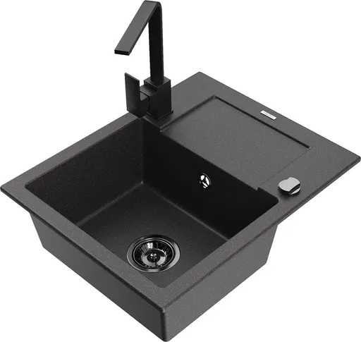 MEXEN/S MEXEN/S - Enzo granitový drez 1-miska s odkvapkávačom vrátane batérie Rita, čierny kropenatý 6506-76-670300-70-B