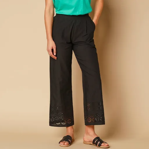 7/8 široké nohavice s madeirovou výšivkou