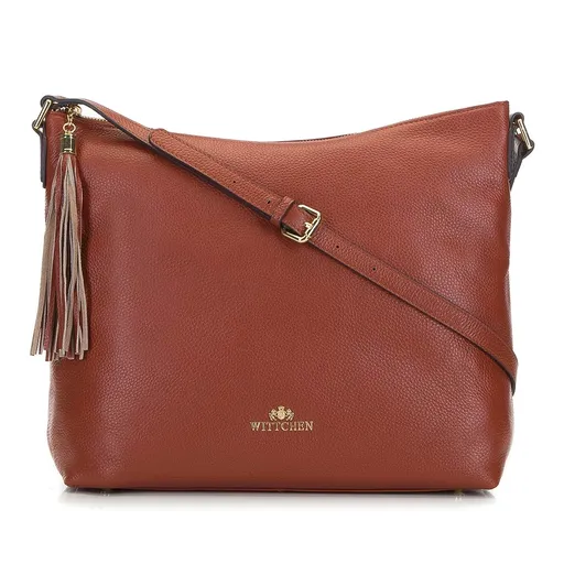 Kožená kabelka typu vak s brmbolcom koňak