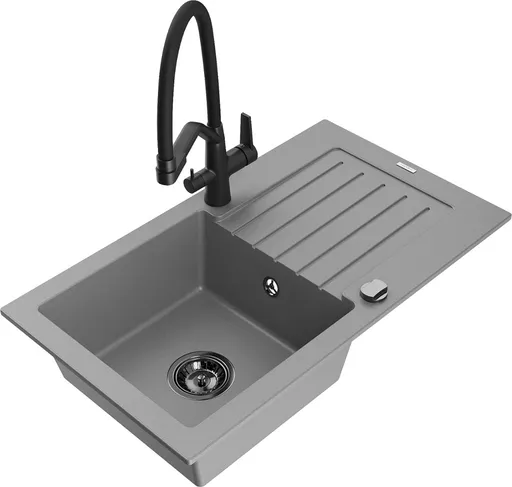 MEXEN/S MEXEN/S - Pablo granitový drez s odkvapkávačom vrátane batérie Duo, šedá 6510-71-671701-70-B