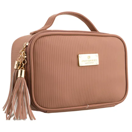 Béžová dámska kozmetická taštička s praktickým úchytom