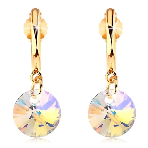 Náušnice zo žltého 14K zlata - úzky lesklý oblúk, svetložltý krištáľ Swarovski