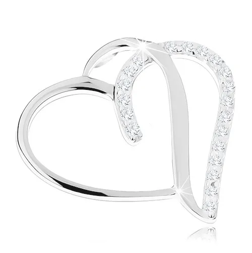 Prívesok zo striebra 925 - obrys srdca so zdvojenou polovicou, zirkóny