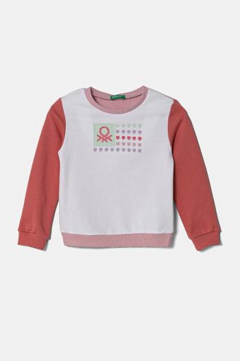Detská bavlnená mikina United Colors of Benetton biela farba, s potlačou, 3J70G10HX