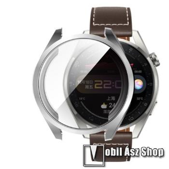 Okosóra szilikon védő tok / keret - GALVANIZÁLT EZÜST - Szilikon előlapvédő is! - HUAWEI Watch 3 Pro 48mm