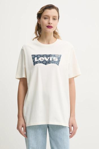 Bavlnené tričko Levi's pánsky, béžová farba, s potlačou