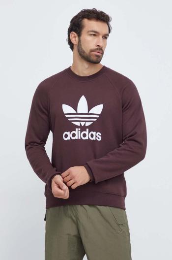 Bavlnená mikina adidas Originals pánska, hnedá farba, s potlačou