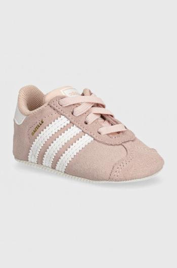 Kožené topánky pre bábätká adidas Originals GAZELLE CRIB ružová farba, JI2045