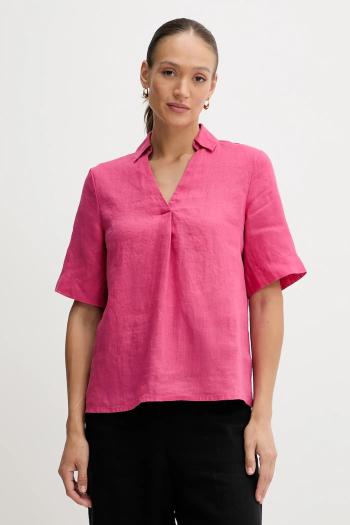 Ľanová blúzka United Colors of Benetton ružová farba, jednofarebná, 5BMLDQ0B6