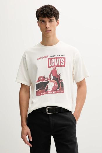 Bavlnené tričko Levi's pánske, béžová farba, s potlačou, 87373
