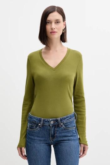 Bavlnené tričko s dlhým rukávom United Colors of Benetton zelená farba, 3GA2E4245