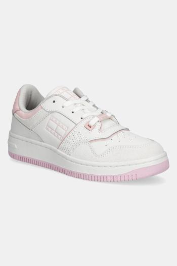 Tenisky Tommy Jeans RETRO BASKET WASHED SUEDE dámske, biela farba, EN0EN02773