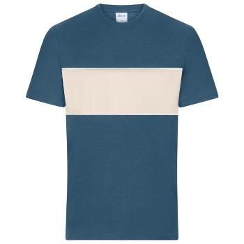 James & Nicholson (Daiber) Tričko s kontrastným pásikom 8049 - Dusty blue / pieskovcová | M