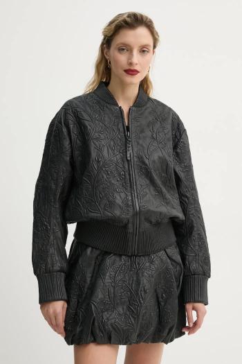 Kožená bunda bomber MUNTHE FERRIL dámska, čierna farba, prechodná, 251151525105