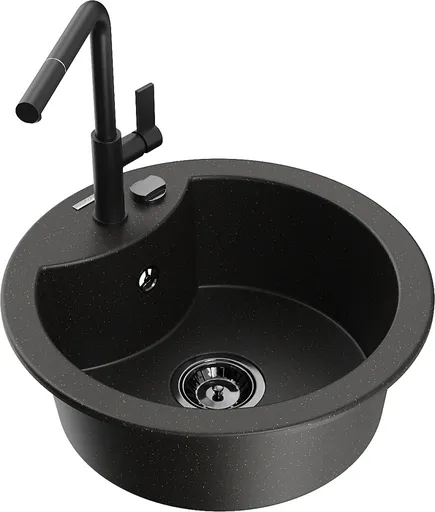 MEXEN/S MEXEN/S - Diego granitový drez 1-miska vrátane batérie Flora, čierna/zlatá metalik 6512-75-670401-70-B