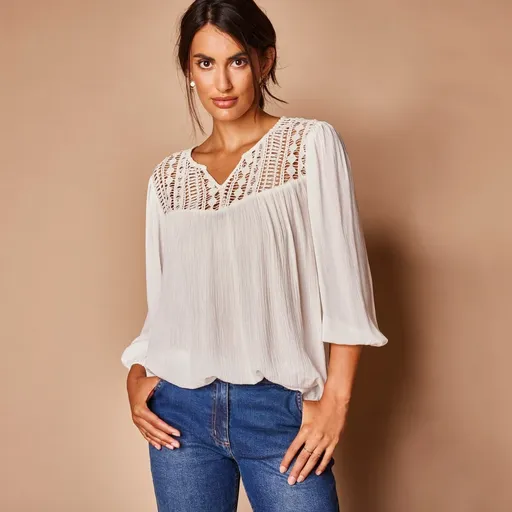 Macramé blúzka s 3/4 rukávmi