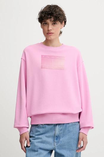 Bavlnená mikina Tommy Jeans ružová farba, vzorovaná, DW0DW21396
