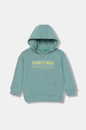 Detská bavlnená mikina United Colors of Benetton tyrkysová farba, s kapucňou, vzorovaná, 3J68G2014
