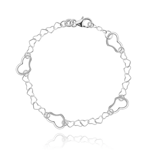 Strieborný náramok 925 - lesklé srdiečkové očká