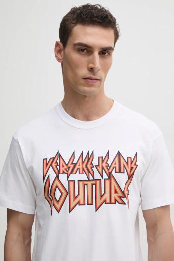 Bavlnené tričko Versace Jeans Couture pánske, biela farba, s potlačou, 78GAHT03 CJ00T