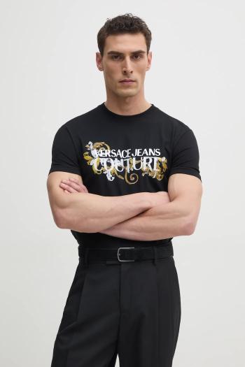 Bavlnené tričko Versace Jeans Couture pánske, čierna farba, s potlačou, 78GAHC05 CJ01C