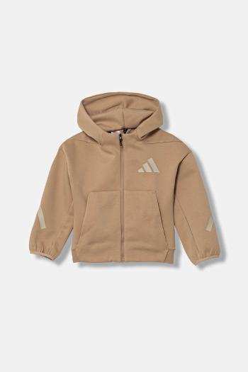 Detská mikina adidas hnedá farba, s kapucňou, s potlačou, JW4004