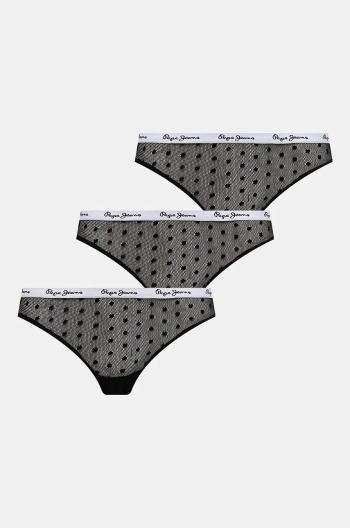 Tangá Pepe Jeans DOT MESH 3P THONG 3-pak čierna farba, PLU11026