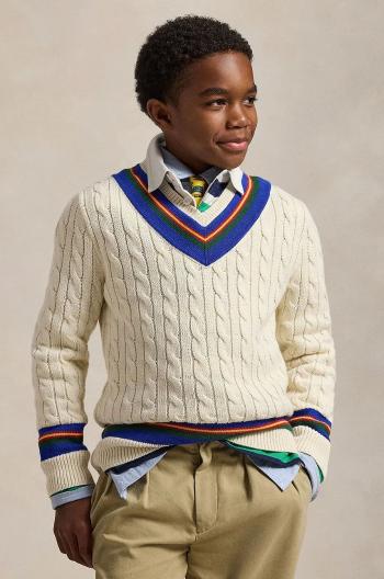 Detský bavlnený sveter Polo Ralph Lauren béžová farba, 323951447001