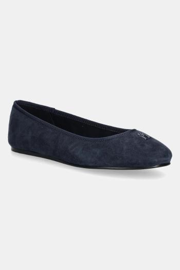 Semišové baleríny Tommy Hilfiger TH HARDWARE SUEDE BALLERINA tmavomodrá farba, FW0FW08655