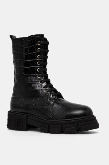 Kožené členkové topánky Philipp Plein Croco Gothic dámske, čierna farba, na plochom podpätku, zateplené, WSE0838 PLE010N 02