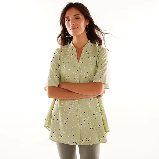 Tunika na gombíky s tuniským výstrihom a drobnou potlačou