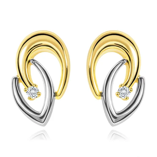 Náušnice zo 14K zlata - spojené dvojfarebné podkovy a číry žiarivý briliant