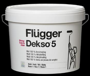FLÜGGER DEKSO 5 - Umývateľná interiérová farba so schopnosťou odpudzovať nečistoty biela, 9,1 L