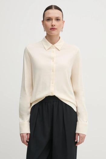 Košeľa Tommy Hilfiger dámska, béžová farba, regular, s klasickým golierom, WW0WW45983