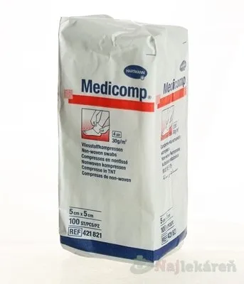 MEDICOMP kompres z netkaného textilu, nesterilný (5x5 cm) 100ks