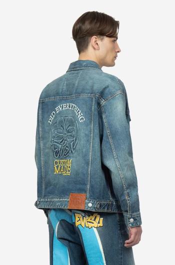 Rifľová bunda Evisu Kamon Embossed Denim Jacket pánska, prechodná, oversize 2ESHTM3DJ710LFCS INDIGO DARK TONE